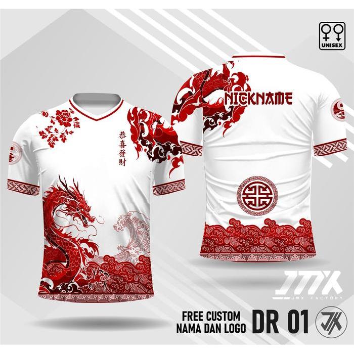Promo kaos imlek shio naga jersey imlek sio naga kaos naga terbaru dr 04 - Putih, XSOri