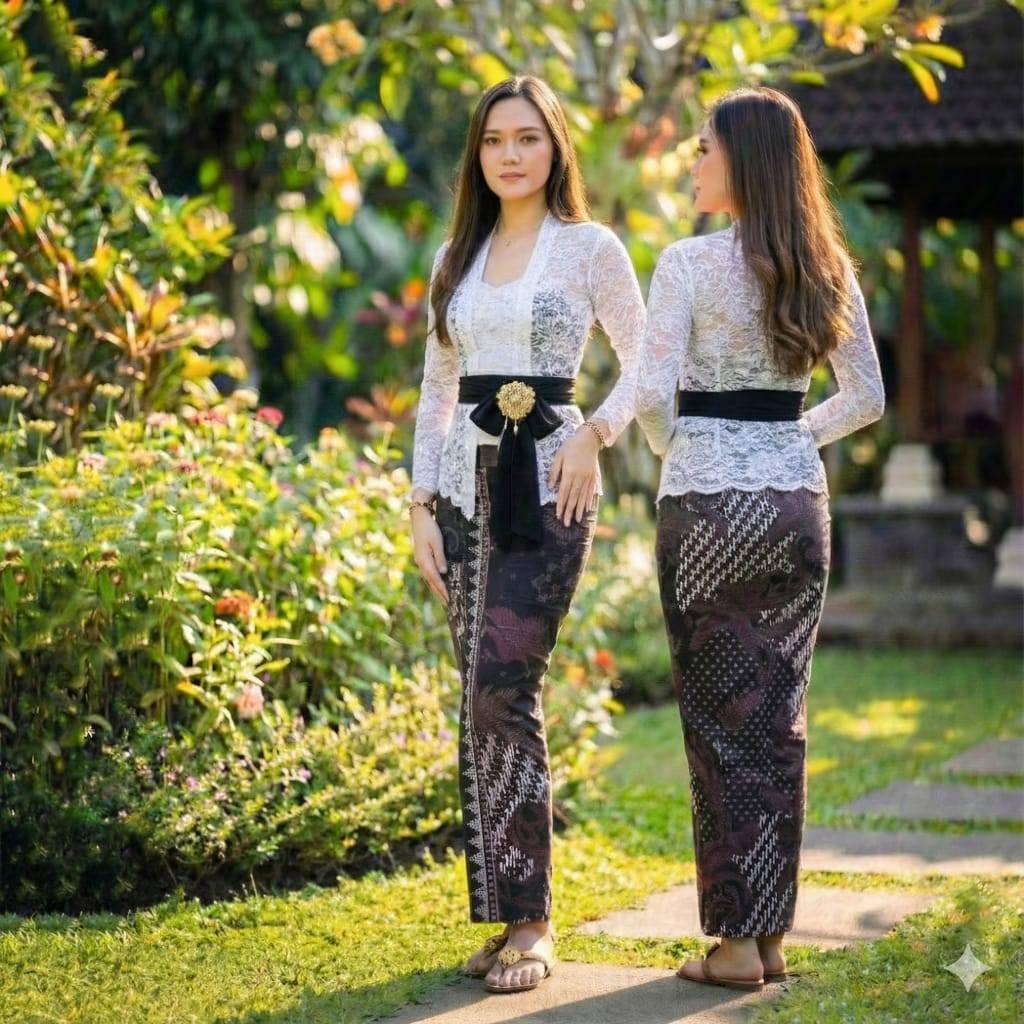 One Set (satu setel) kebaya bali brokat sofia + rok + Selendang Sifon Polos 2.4 Meter / setelan keba