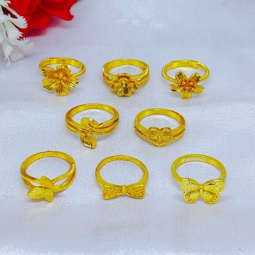 COD Perhiasan Cincin Polos Desain Mirip Emas Asli Warna Lapis Emas 24K Rings Fashion Simple Anti Kar