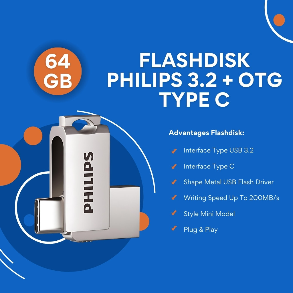 Flashdisk Philips 64GB 3.2+OTG Type C Flashdisk OTG Type C 3.2 Philips 64GB Type C Flashdisk 64GB 3.