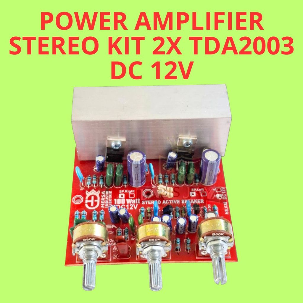 Kit Power Ampli TDA2003 Stereo 100W DC 12V Bass Treble Volume Heatsink