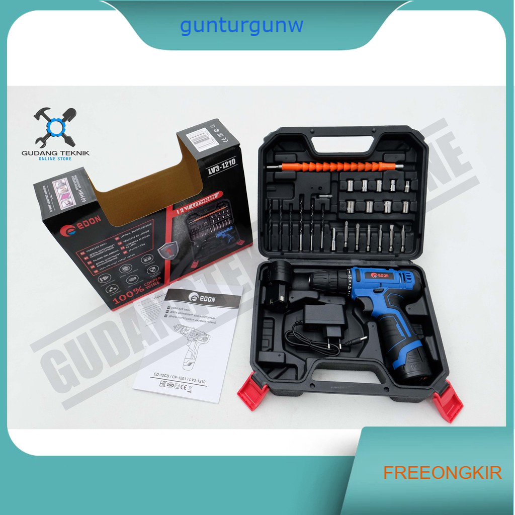 (EDON LV3-1210) Mesin Bor Tangan CORDLESS LV3-1210 EDON 12V / Mesin Bor BATERAI LV3 1210 - CORDLESS 