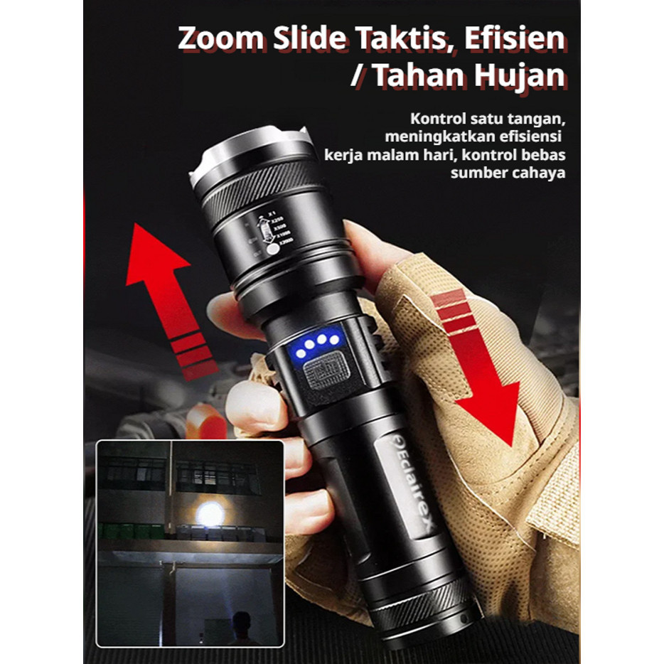 2000 Lumen/IPX5/Tahan 48 Jam JSled Senter LED Zoomable Portable - Senter Tactical Outdoor/Lampu Emer