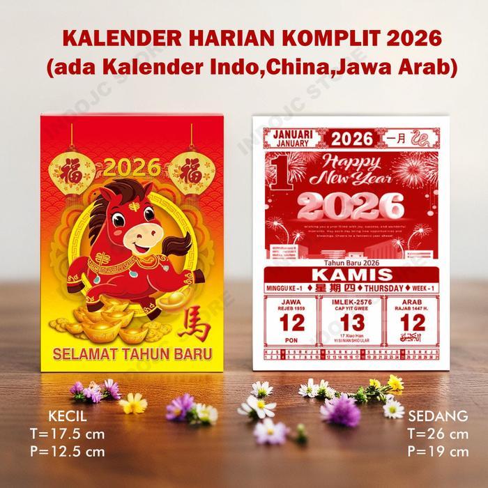 Kalender harian sobek 2026 INDONESIA Arab Chinese new imlek - sedang
