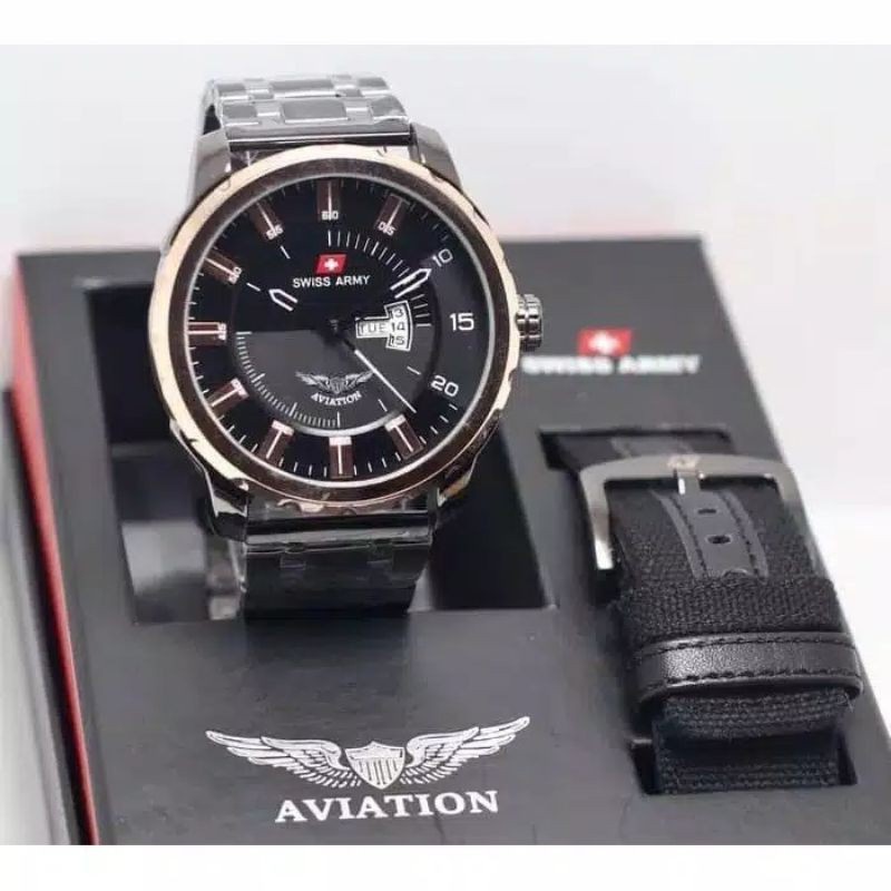 Jam Tangan Pria Super Aviation Tanggal Hari Paket Bonus Kanvas