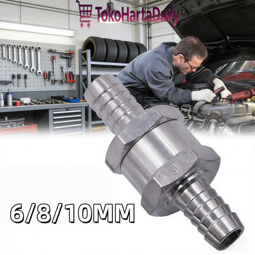 Katup Satu Arah Aluminum Alloy One Way Valve Check Valve Non Return 6 8 10 mm Logam Mobil Motor