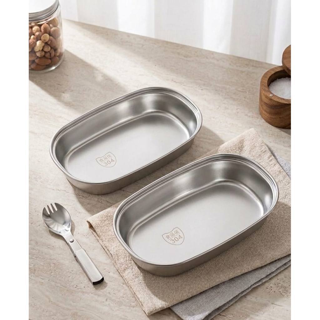 Wadah Makan Stainless Piring Sekat Stainless Tempat Makan Serbaguna Piring Stainless Steel 304