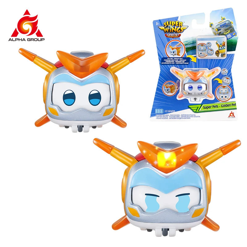 Super Wings Super Pet-Tino Pet nosaur With Sparkling Light Slide Face to Change Emotion Kid Stackabl