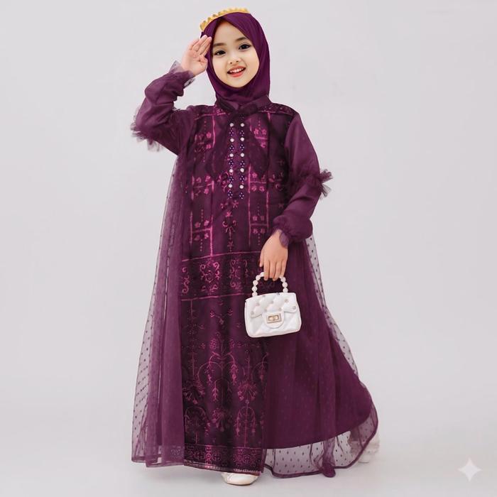 gamis anak perempuan mahogany Angel 2-13tahun , gamis pesta anak perempuan burgundy , gamis anak 6–1