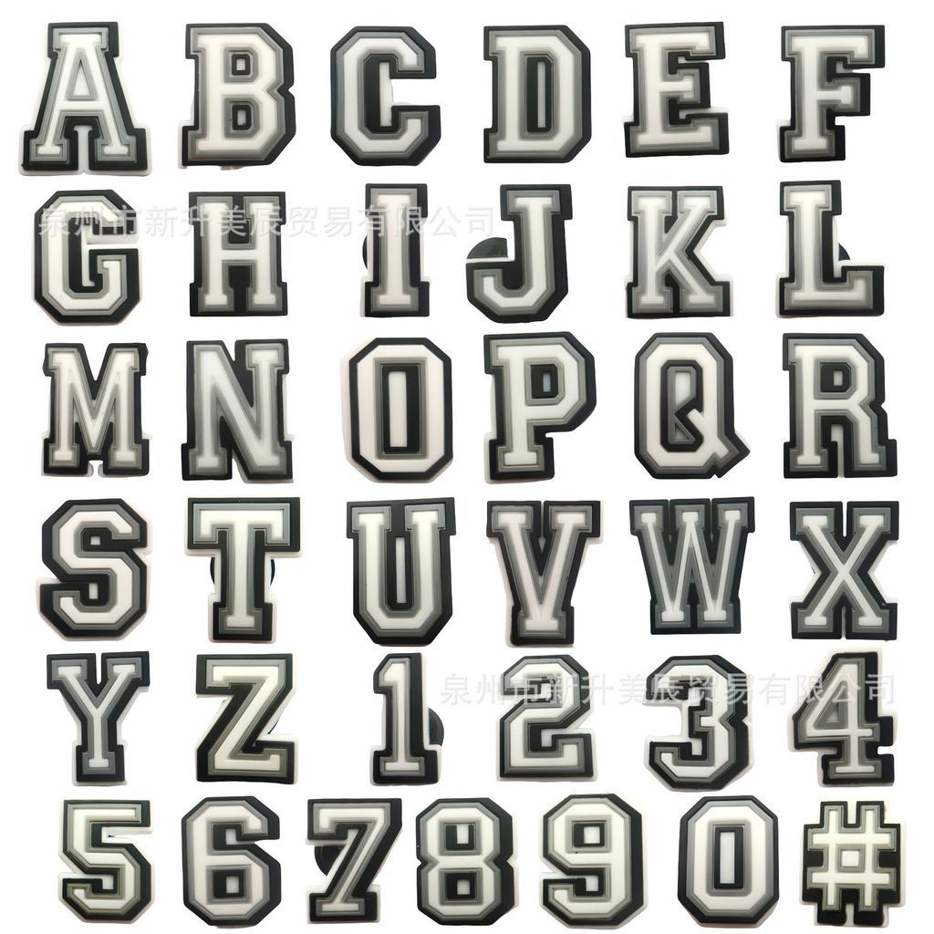 BW  JIBITS pin Pengait Crocs  A-Z Huruf Angka Putih charms sandal Pengait Tempelan sepatu A-CB005