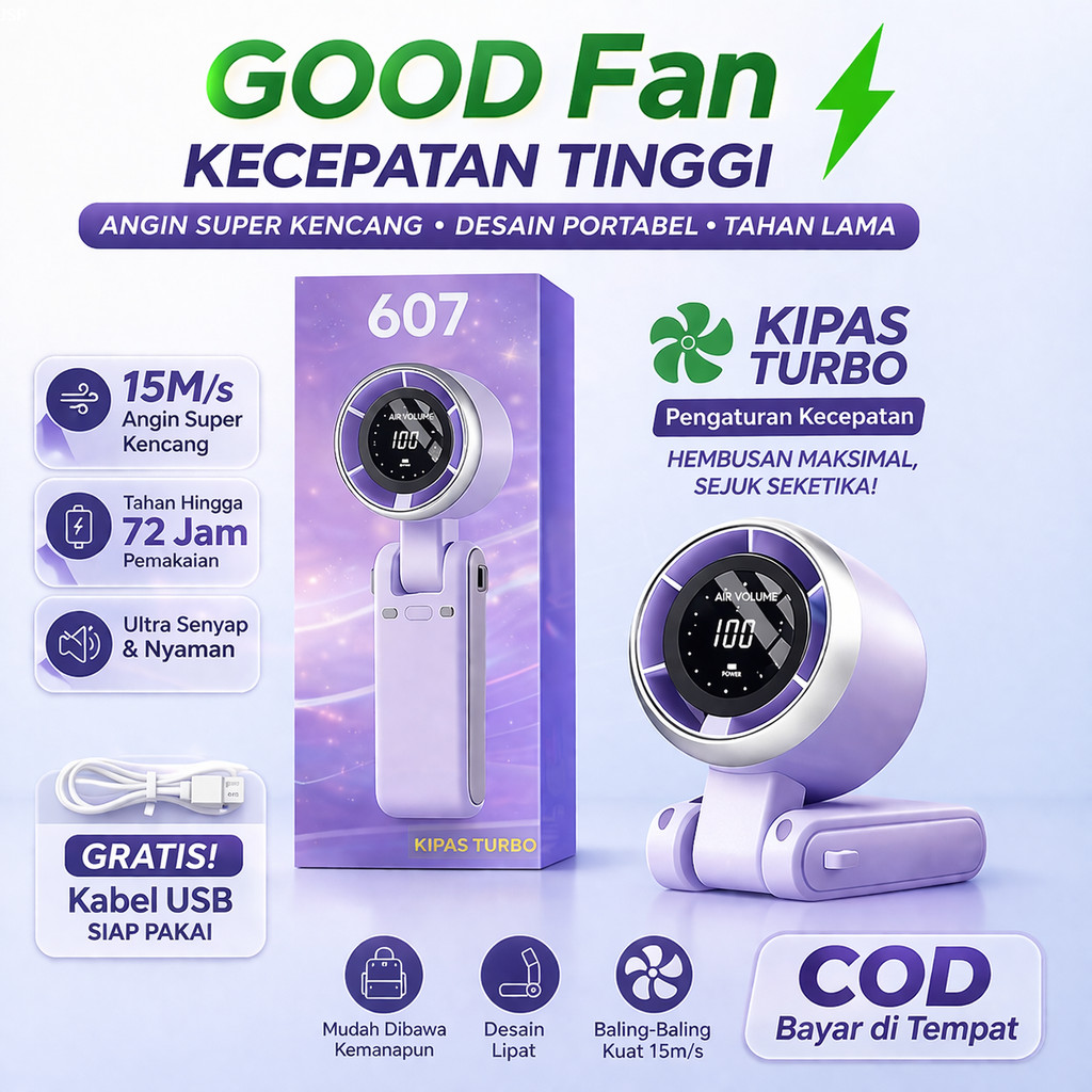 COD Kipas Turbo Wind Hight-Speed Kipas Angin Digital Display Kipas Tangan 72Jam Portable Led  Kipas 