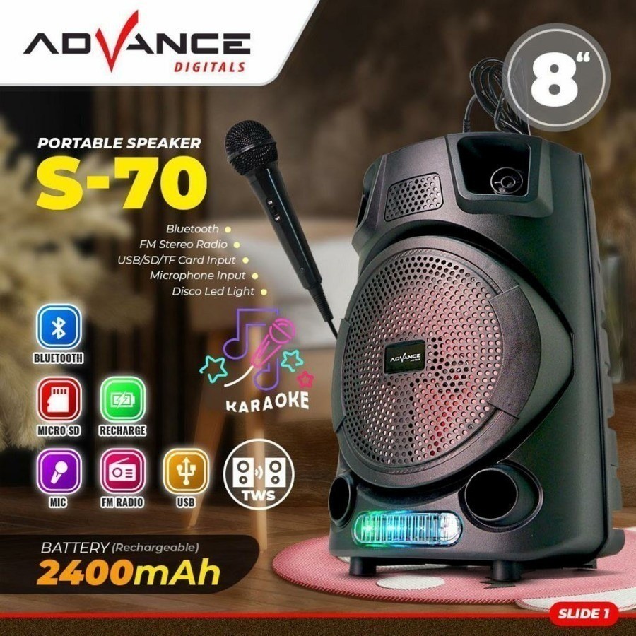 Speaker bluetooth advance S-70 + MIC / Advance S80 Speaker Portable Bluetooth FREE 1 Microphone Wire