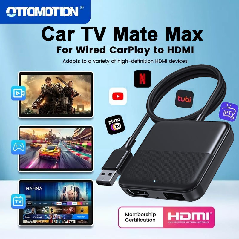 OTTOMOTION Car TV Mate Wired to Wireless CarPlay Adapter Android Auto HDMI Multimea Video Converter 