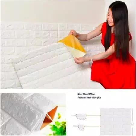 dijual_Wallpaper FOAM Tebal Motif Bata 3D Putih Ukuran 70 Dekorasi Dinding 10 Lembar - 3mm
