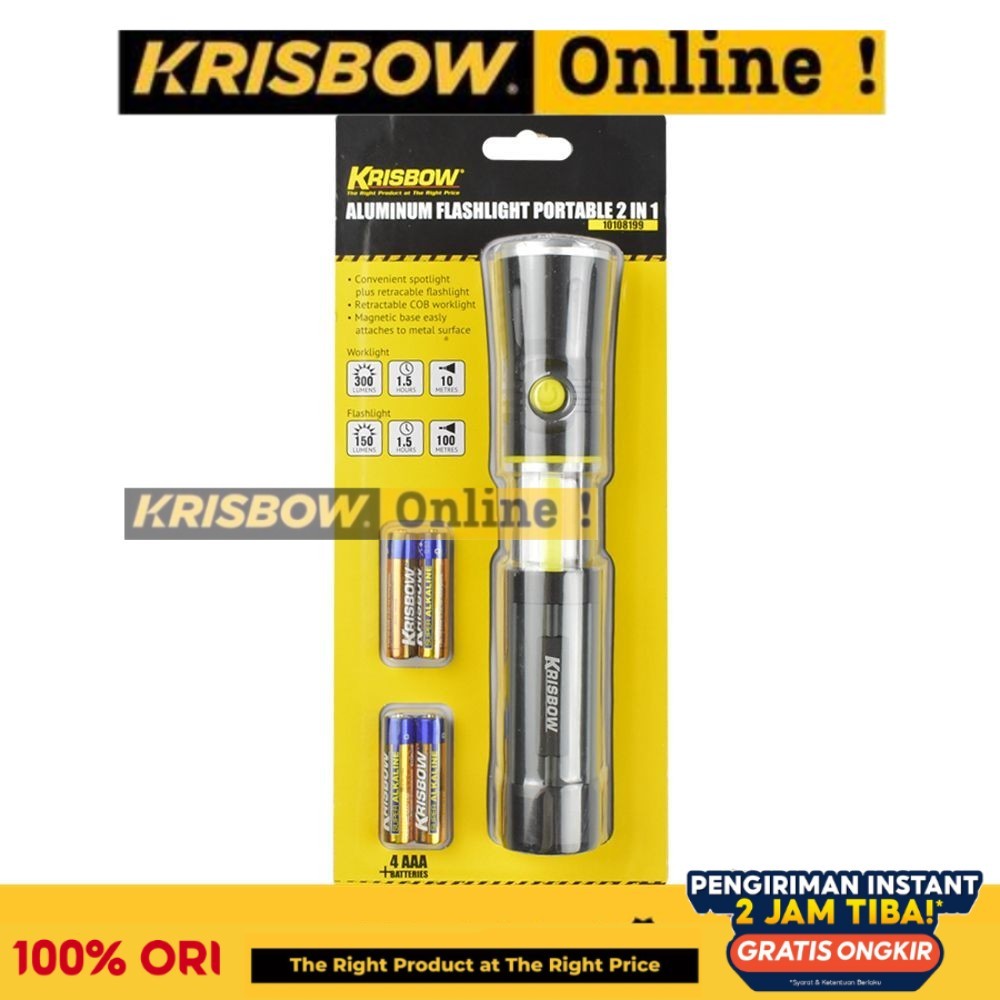 Krisbow Lampu Senter Penerangan Darurat Emergency Aluminium Led Flashlight 300 Lm 4xaaa