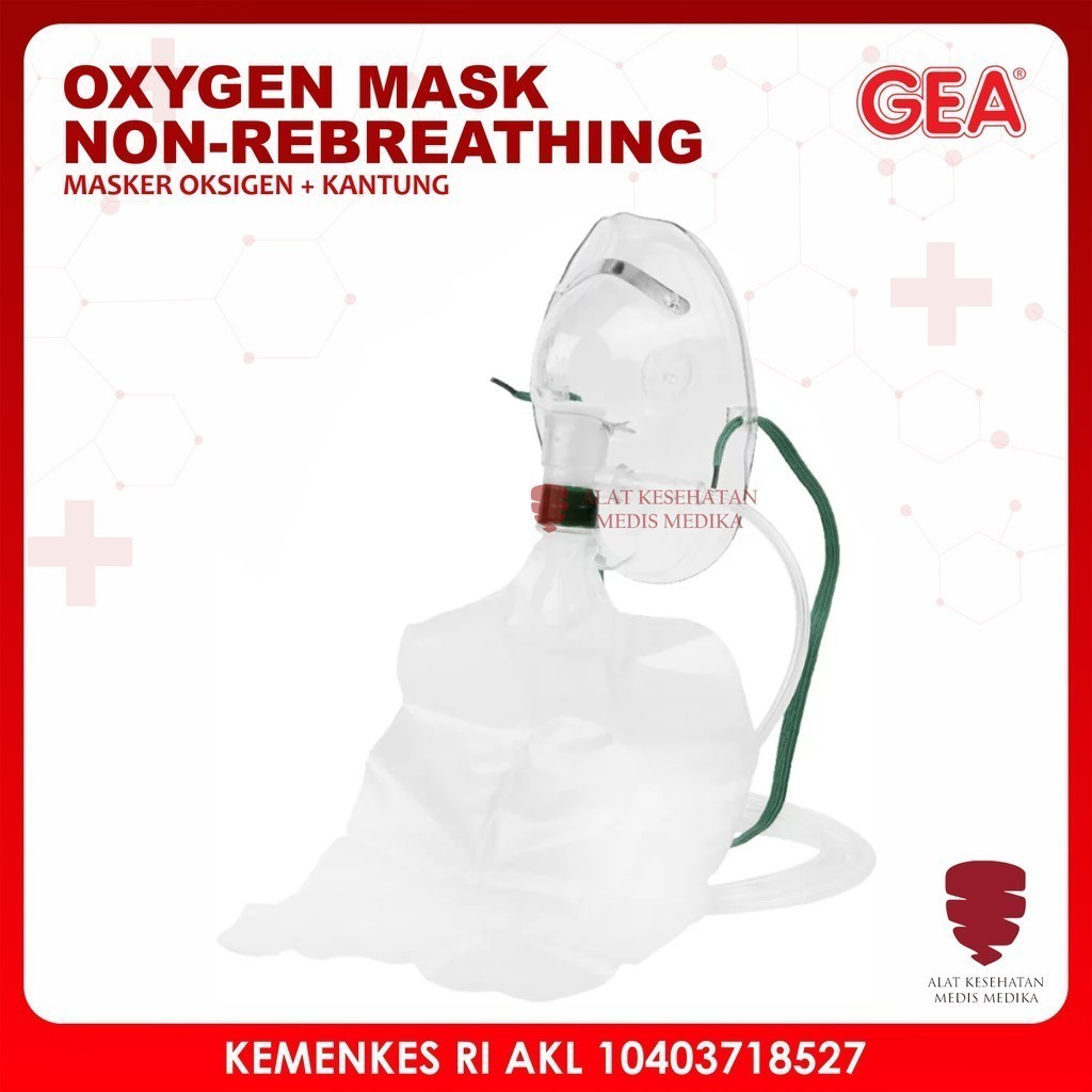 Masker Oksigen Non Rebreathing GEA Selang Bayi Anak Dewasa Oxygen Mask Baby Child Adult