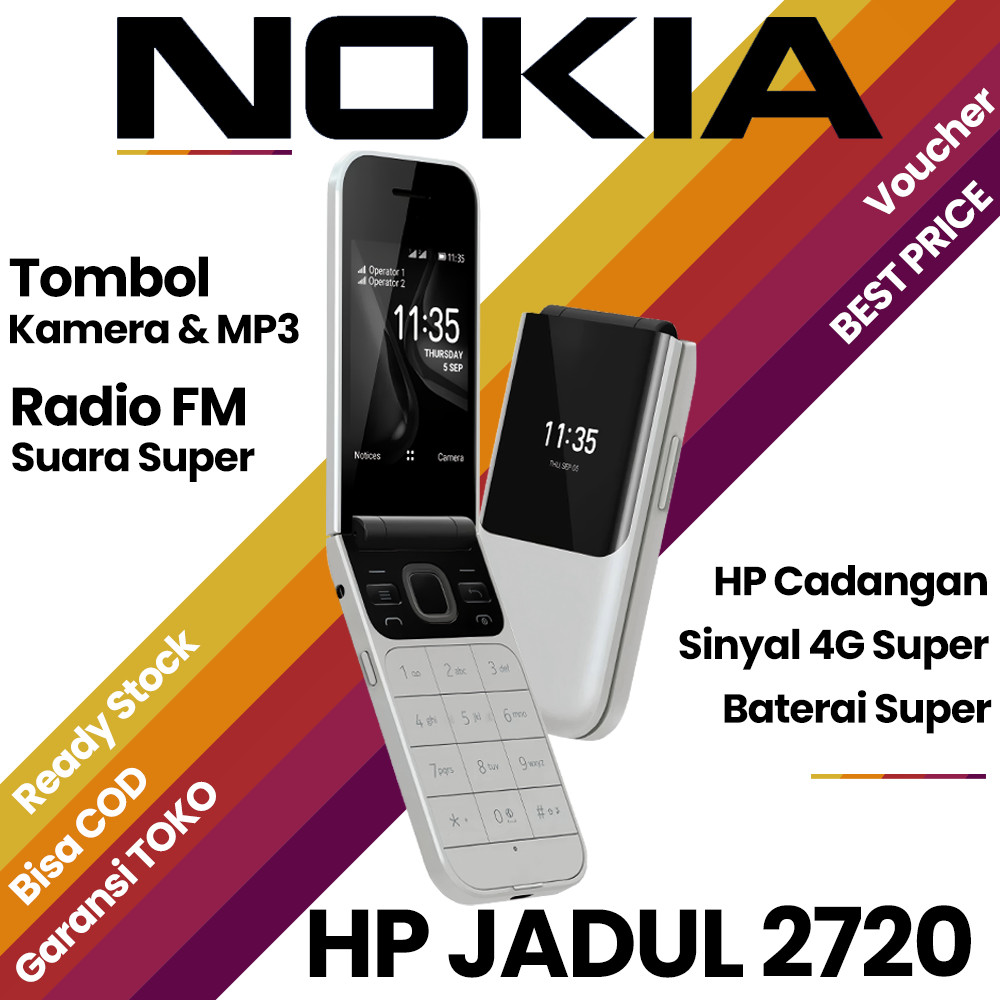 Nokia 2720 Flip Dual SIM 2019 4G Layar Double Kamera Handphone Lipat Second Ori Grosir HP Jadul Mura