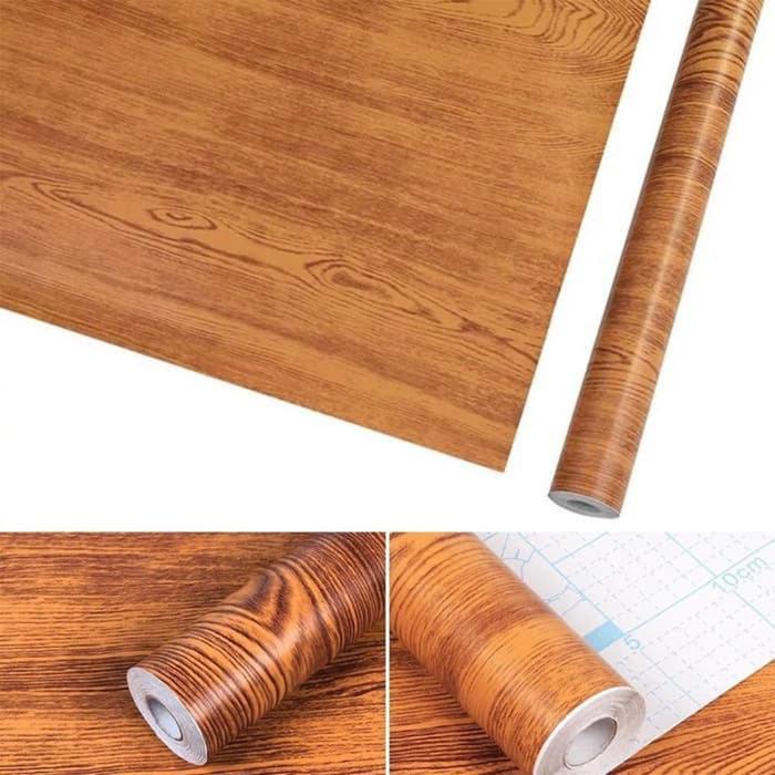 Wallpaper Dinding Ukuran 45 cm x 10 M Motif Serat Kayu Coklat Putih Abu Krem - 1 ROLL 1096