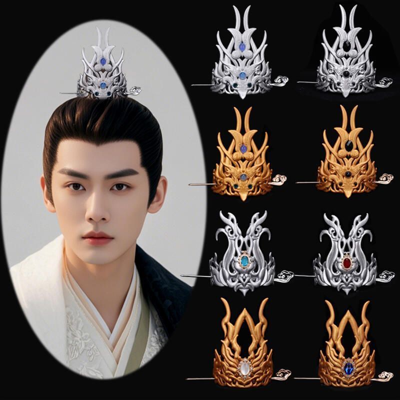 Aksesori rambut gaya peri pria kuno bergaya baru, hiasan kepala Hanfu tradisional.