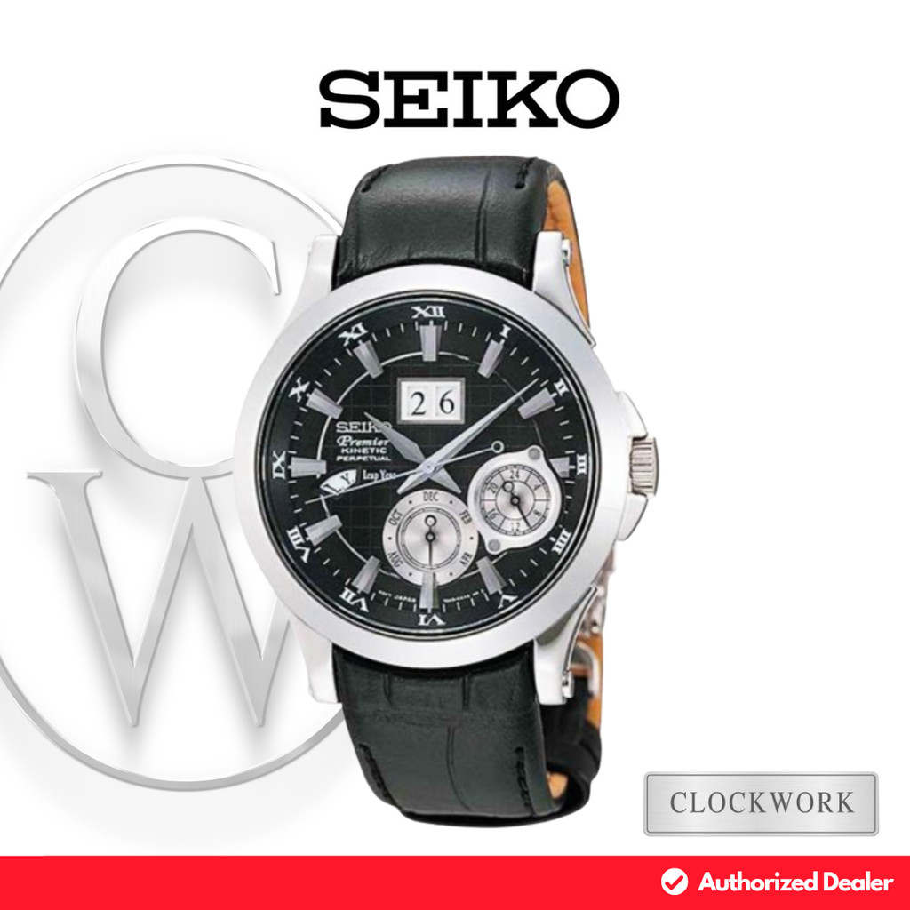 Jam Tangan Pria Seiko Premier Kinetic Perpetual Calendar SNP005P1 Kulit Vintage Casual Kombinasi Hit