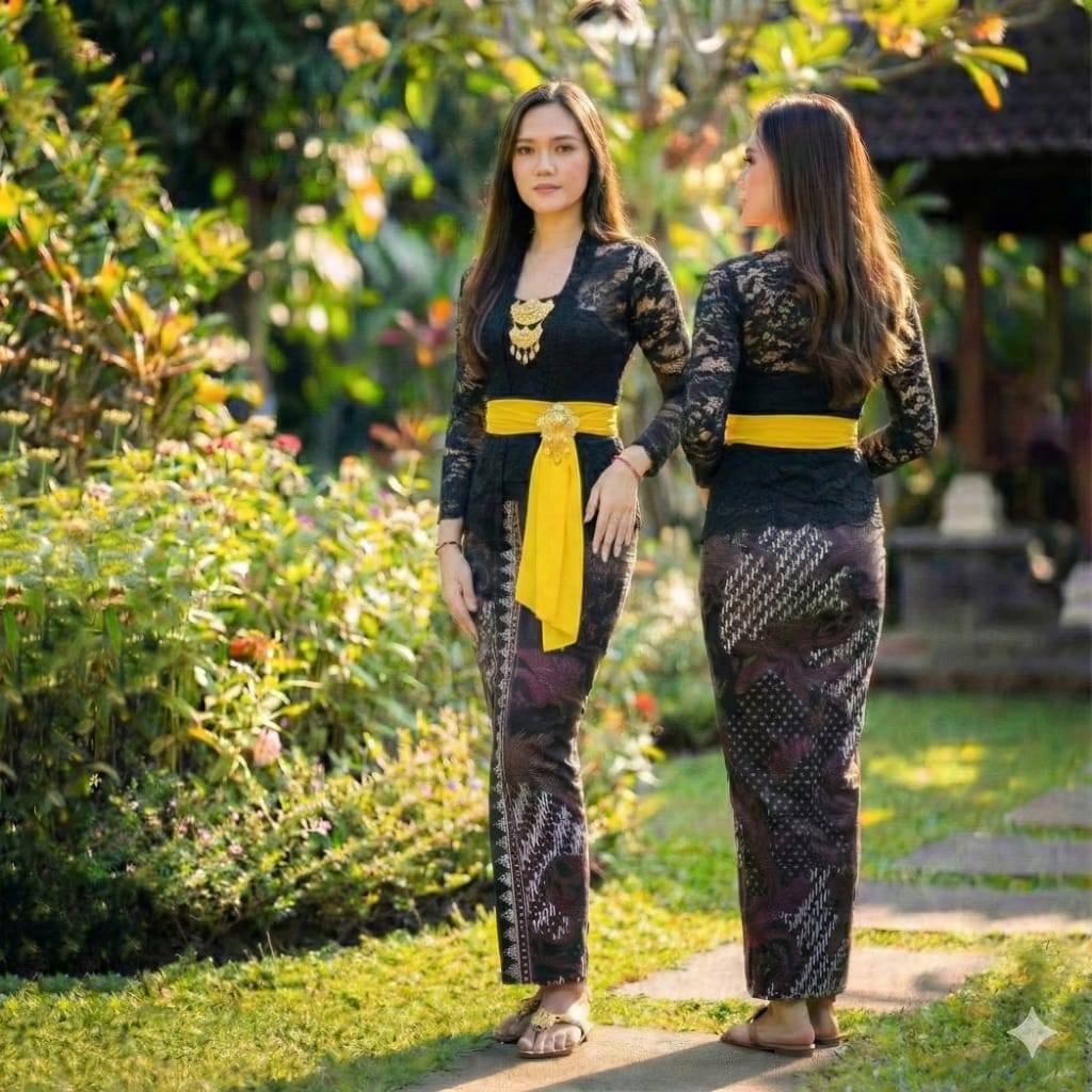 Setelan Kebaya Bali Brokat Sofia Bed Panjang/Setelan Kebaya Modern+Kamen Jadi+Slendang Sifon Polos/S