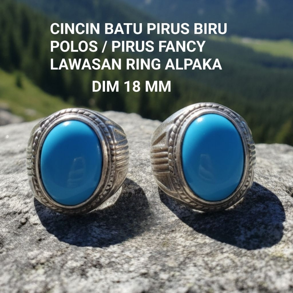 CINCIN BATU PIRUS BIRU POLOS / PIRUS FANCY LAWASAN RING ALPAKA