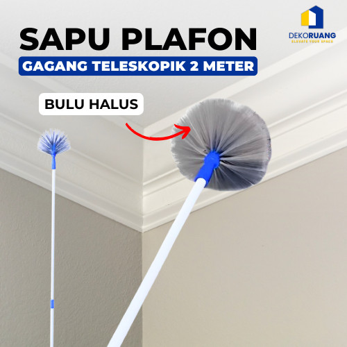 Sapu Plafon Panjang 2 Meter Sapu Sawang Bulu Halus Pembersih Sarang Laba - Laba Gagang Microfiber