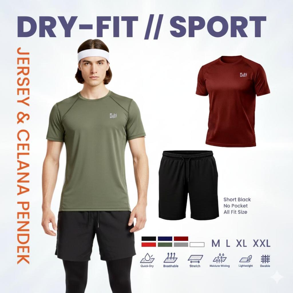 Jersey Running Gym Pria Baju + Celana Kolor Olahraga Dry Fit 2 in 1 Reguler Fit Set Fitness Lari