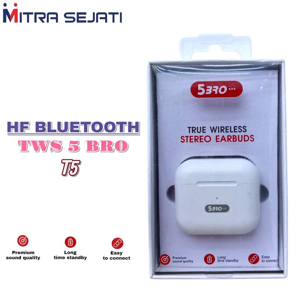 5BRO Handsfree Bluetooth TWS T5 Earphone True Wireless Stereo