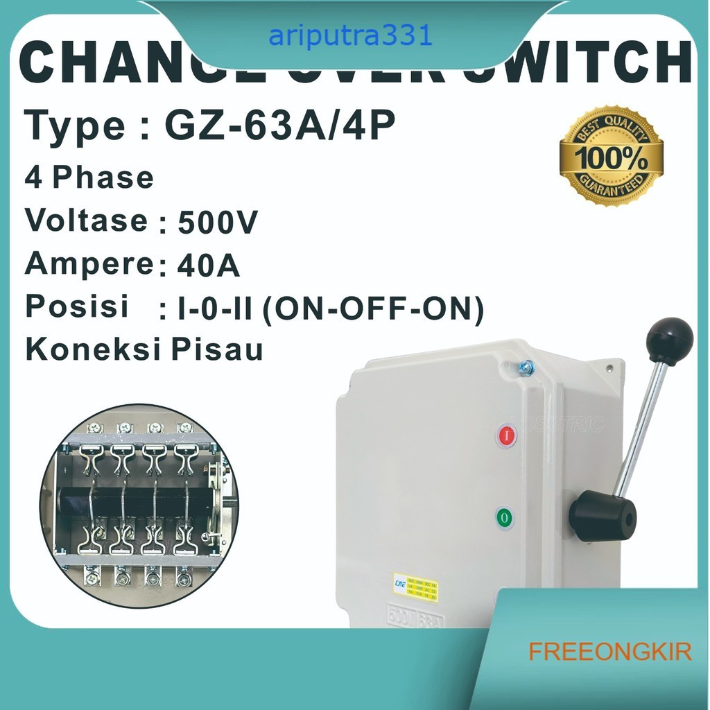COS MODEL PISAU CHANGE OVER SWITCH MANUAL SAKELAR GZ-63A 4P I-0-II (ON-OFF-ON)