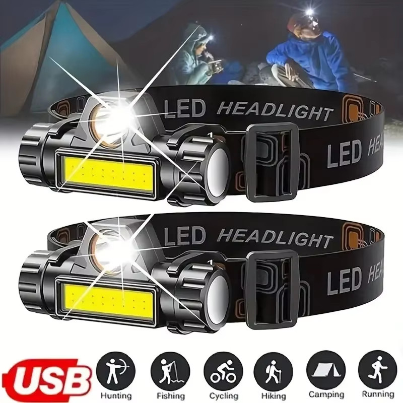 XP-G Q5 Headlamp Head Lamp Headlight Waterproof 2500lm Cob Led Built in Usb Rechargeable 14500 Batte