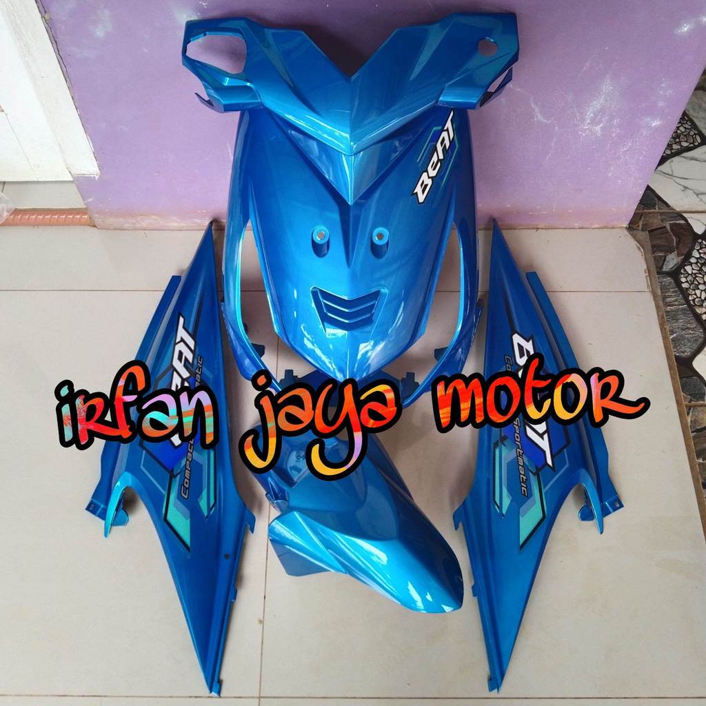 Cover body full halus Honda beat karbu biru muda Striping 2008 2009