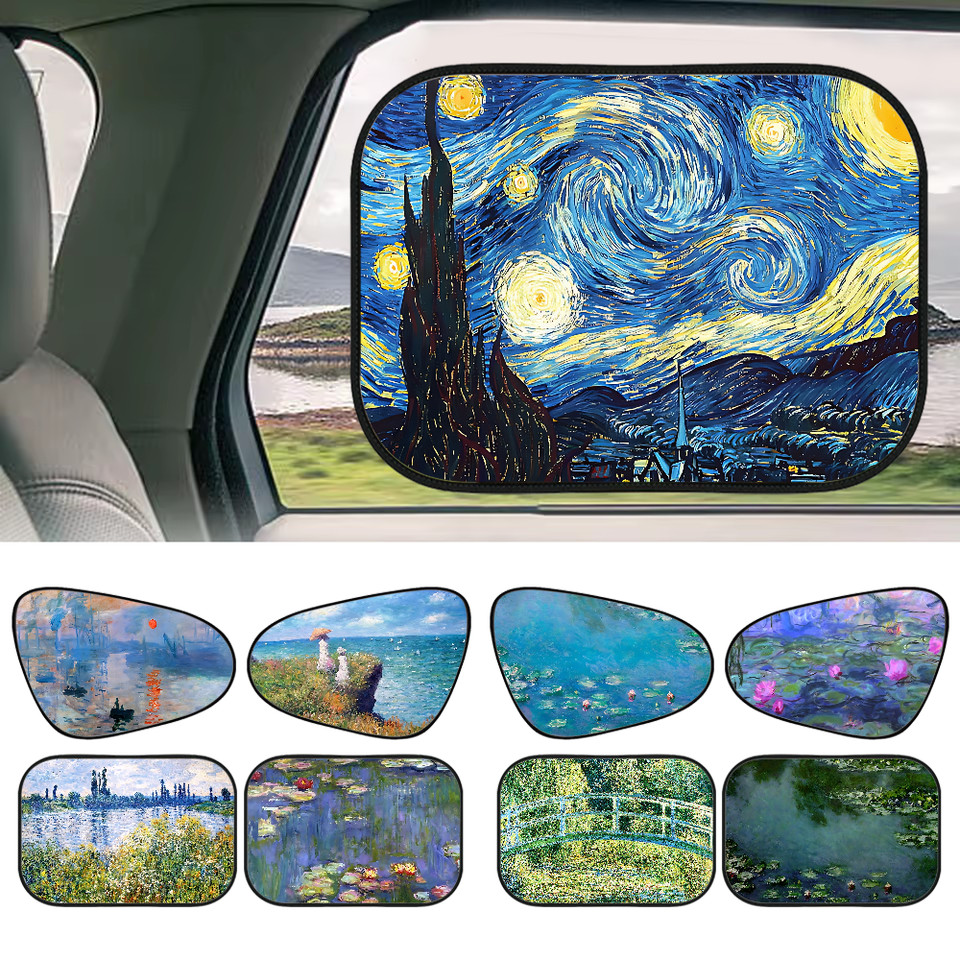 Oil Painting Universal Side Window Sunshades UV Protection Car Curtain Car Window Sun Shade Visor Pr