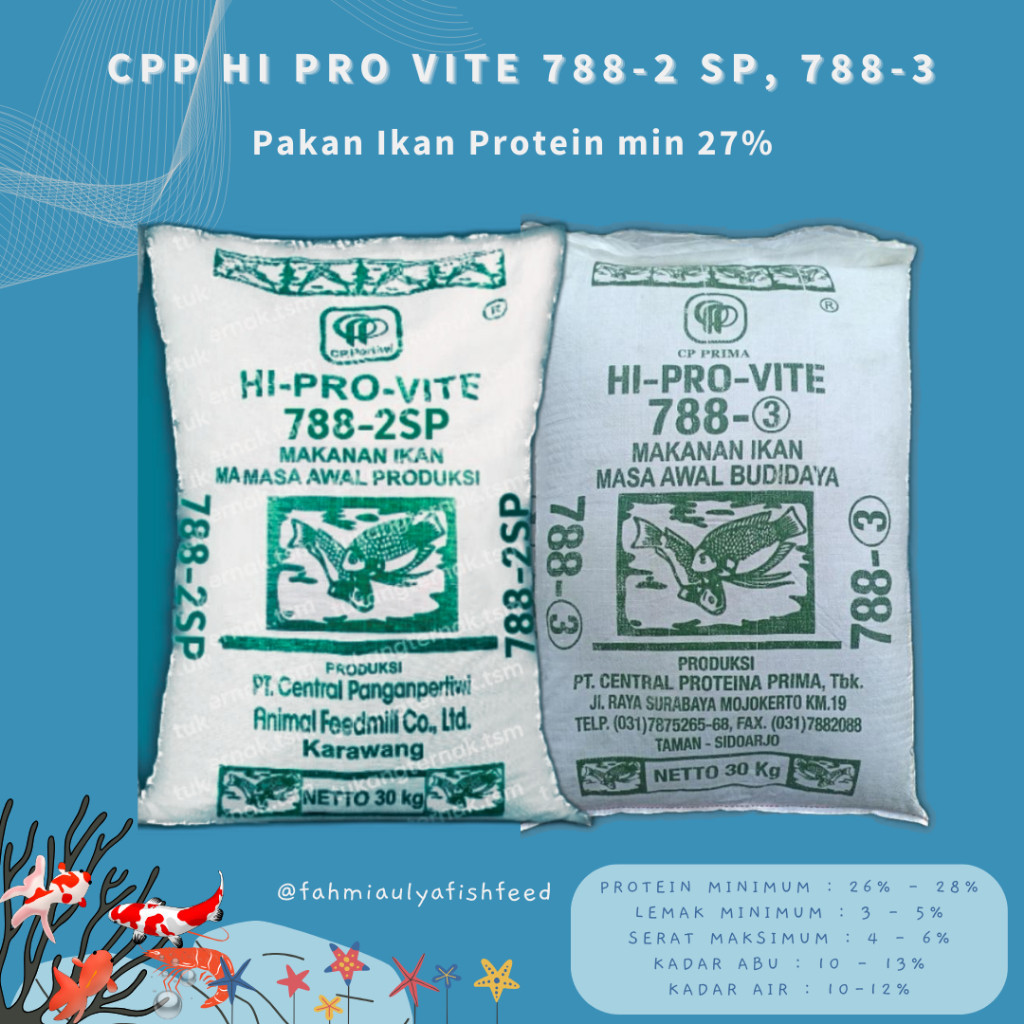 PAKAN IKAN MURAH (PAKET 15 KG) HI PRO VITE 788-2 SP,  788-3 Pakan Ikan Protein 27%  | Pakan Ikan Lel