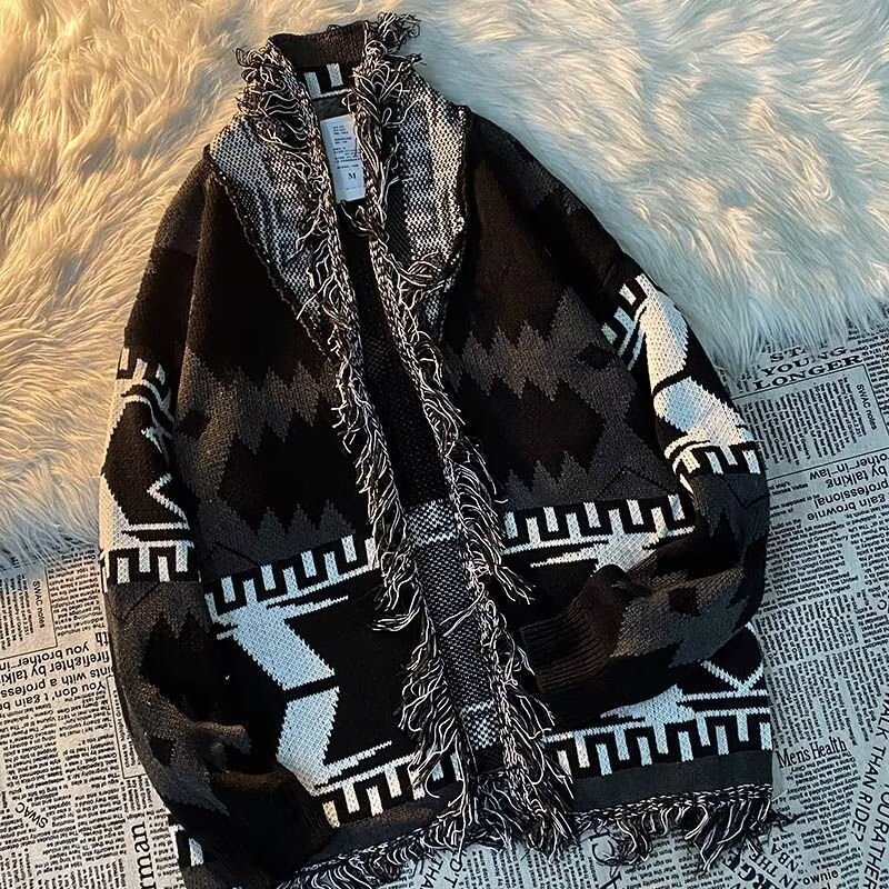 Gaya baru Korea sweater kardinal, pria kerah V rajutan, gaya Hong Kong, mantel mode longgar.