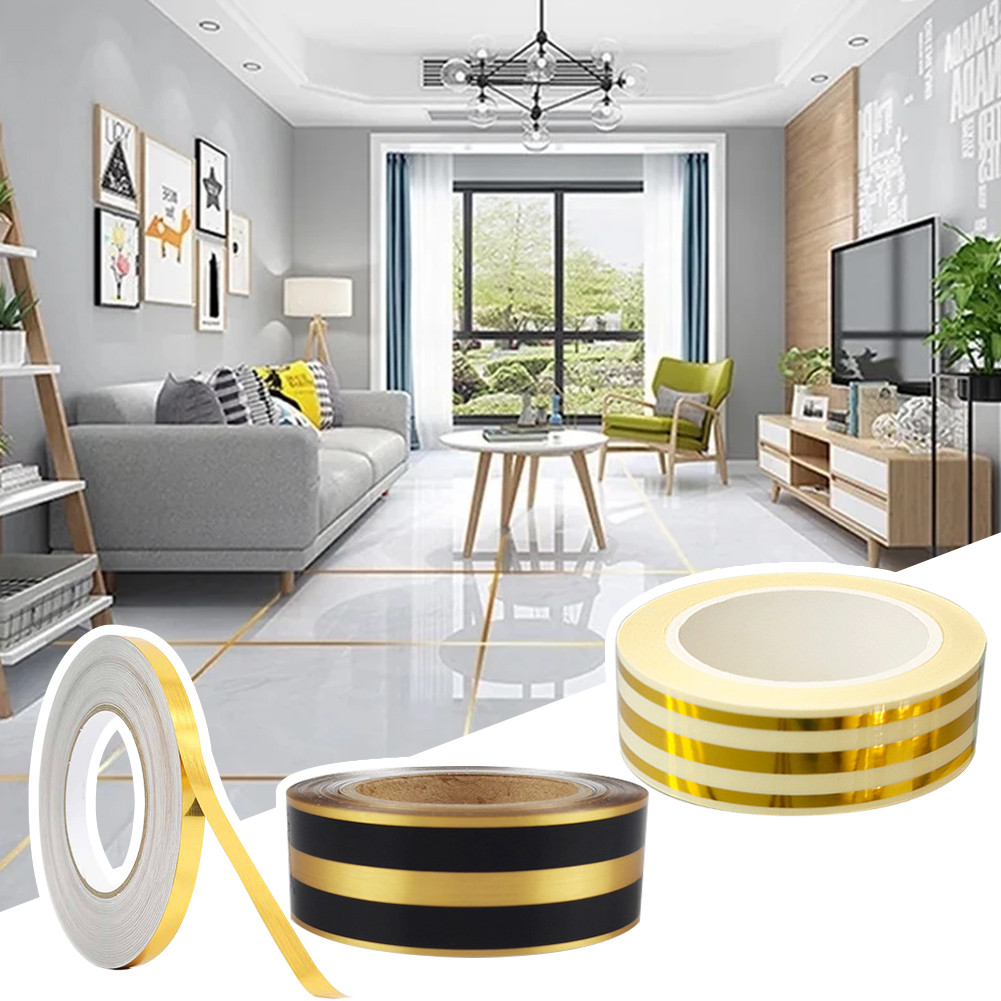 Selotip Emas 5M/Roll untuk Dekorasi Lantai dan Dinding, Stiker Masking Waterproof, Perekat Mandiri