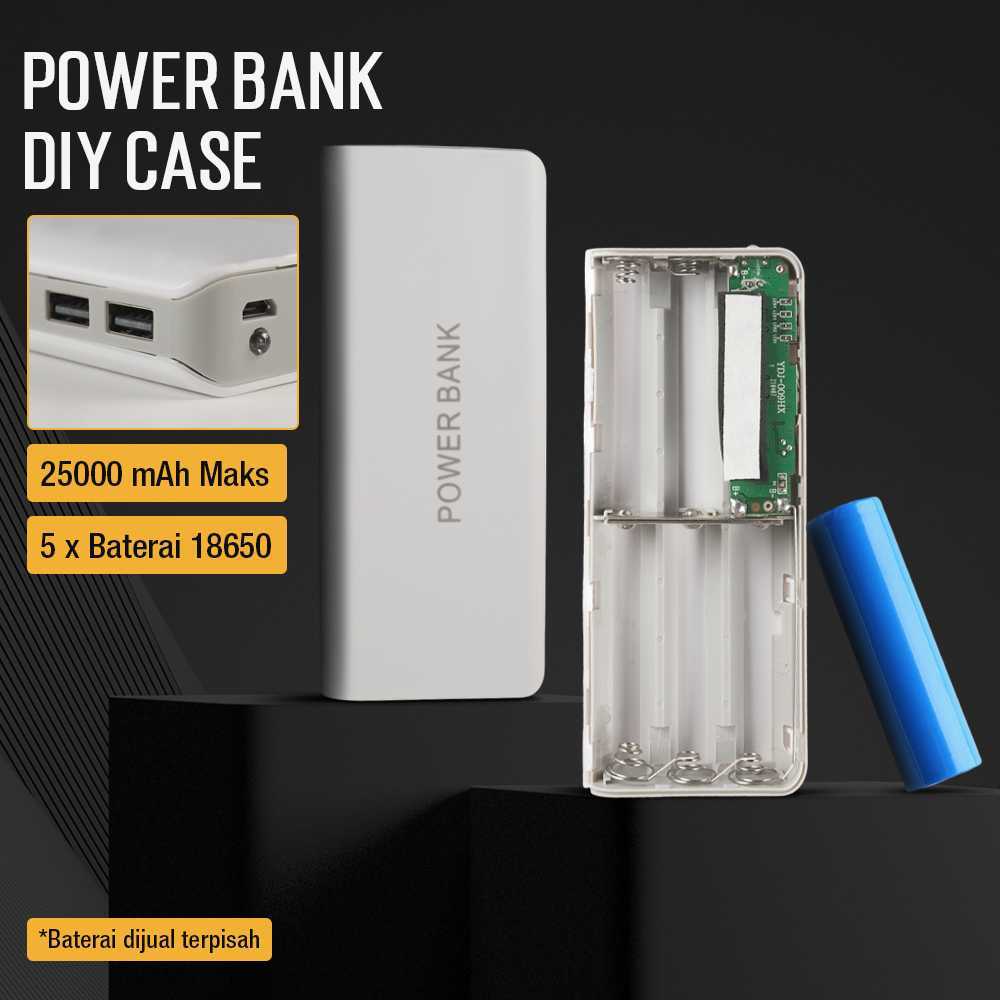 Power Bank DIY Case 5 Slot Baterai 18650 Flat Top Dual USB 25000mAh Micro USB LED Flashlight Portabl