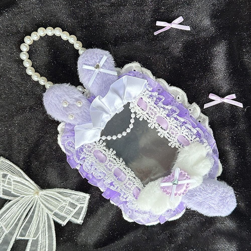 Cute Pink Bow Card Holder Lace Plush Photo Protector Case Anime with Ribbon Photocard Holder Card & 