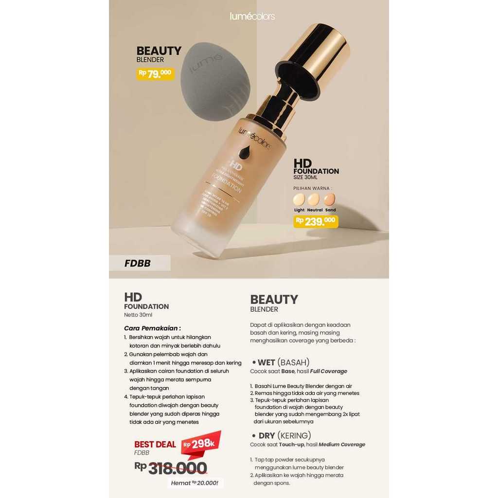 Lumecolors Paket Hemat Bundling Foundation + Beauty Blender