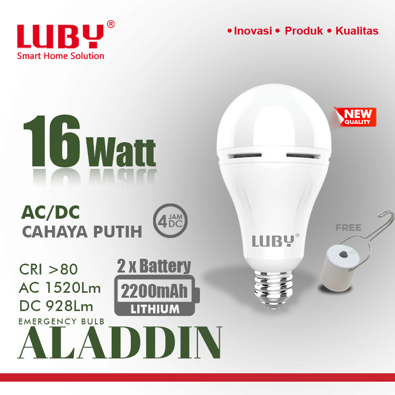 Lampu Bohlam Emergency Luby LED AC DC Aladdin New 16 Watt Mati Lampu Menyala Darurat Baterai