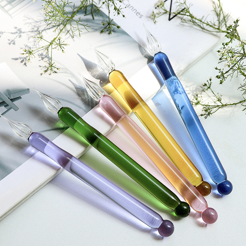 New Trendy Glass Dip Pen, Single Unit, Suitable for Students, Colorful Transparent Glass Dip Pen, Gi