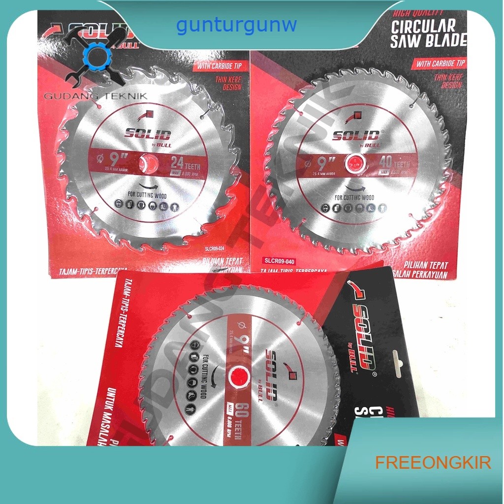 (SILVER) SOLID Mata Pisau Kayu Circular Saw 9" 24T 40T 60T TIPIS SILVER SOLID / Mata Gergaji Circle 