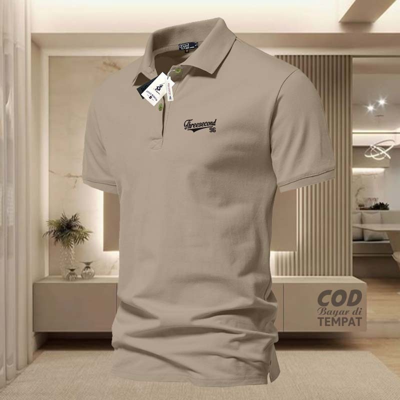 COD T-shrit POLO kerah 3Second Text 96 Kiri Hitam Kaos Kerah Dewasa Shirt / Kaos Wangki Pria Polo / 