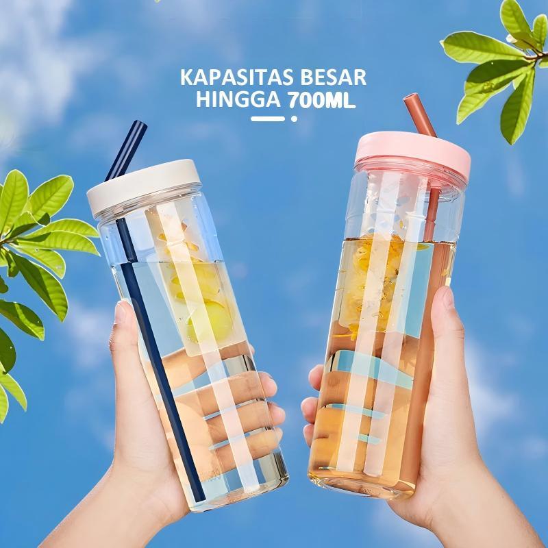 Botol Minum Transparan 700ml Kapasitas besar Portable botol plastik dengan saringan /sikat silikon