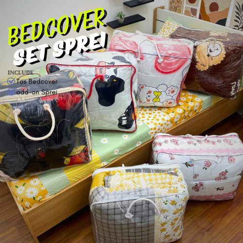 BEDCOVER SET Sprei Aesthetic / Selimut Tebal Sprei Motif Korea Include Tas