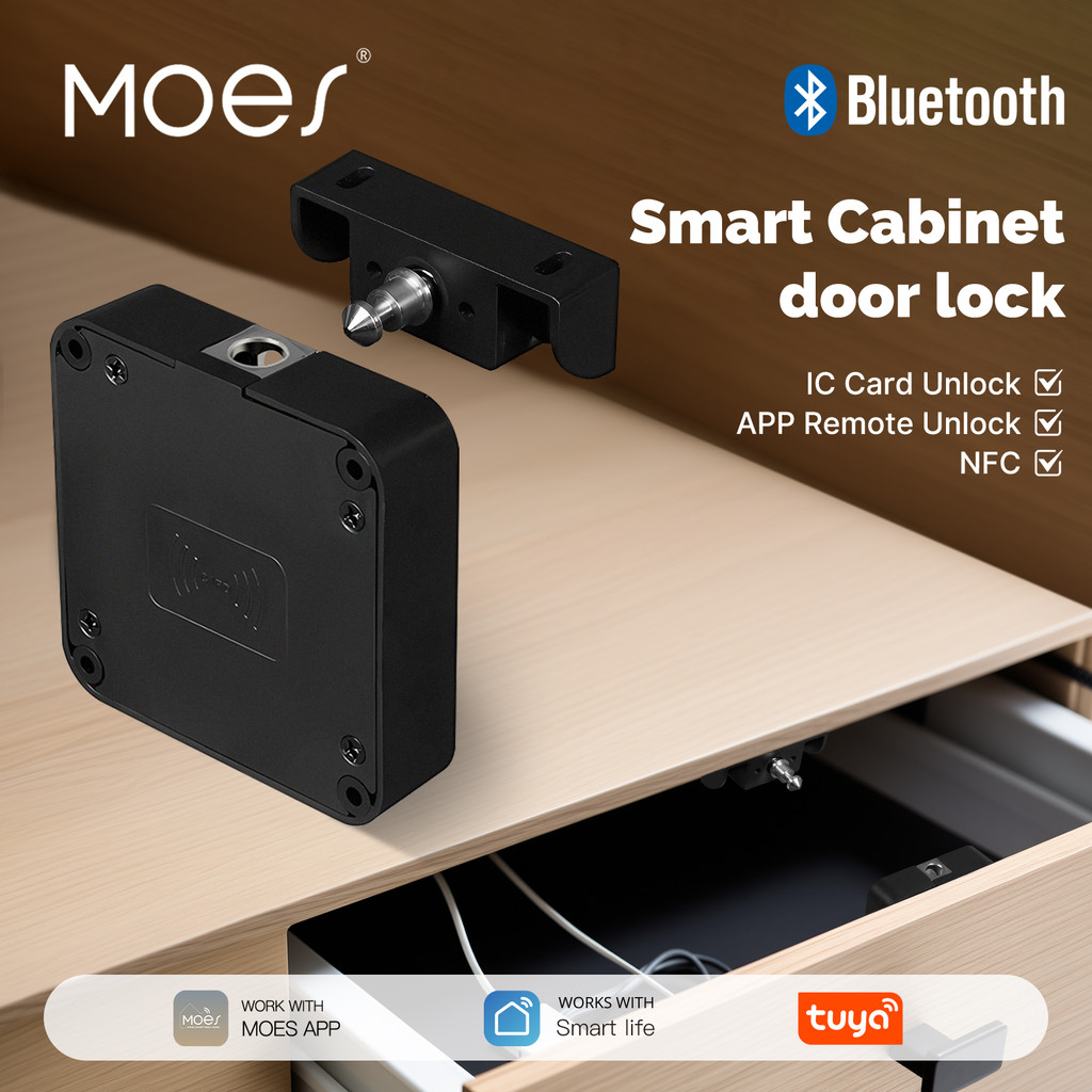 Kunci Kabinet Kayu Pintar MOES Bluetooth Tuya, Kontrol Jarak Jauh Aplikasi, Pemantauan, Tanpa Kunci,