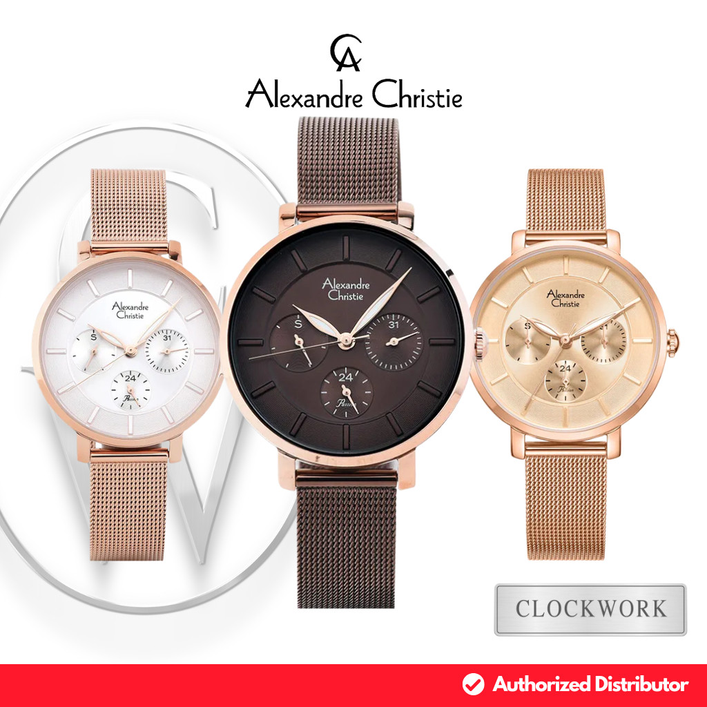 Jam Tangan Wanita Alexandre Christie AC 2A55 BFB Rantai Pasir / Mash Strap Sporty Minimalis Simple W