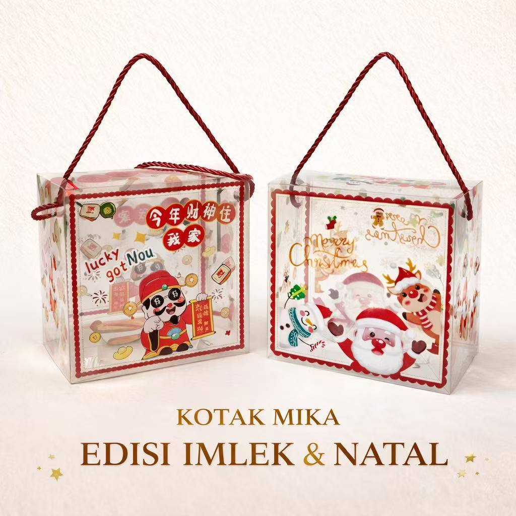 Kotak Hampers Imlek Mika Handle - Cocok untuk Kue Sincia dan Hadiah Imlek Goodiebag Mika Imlek Kotak