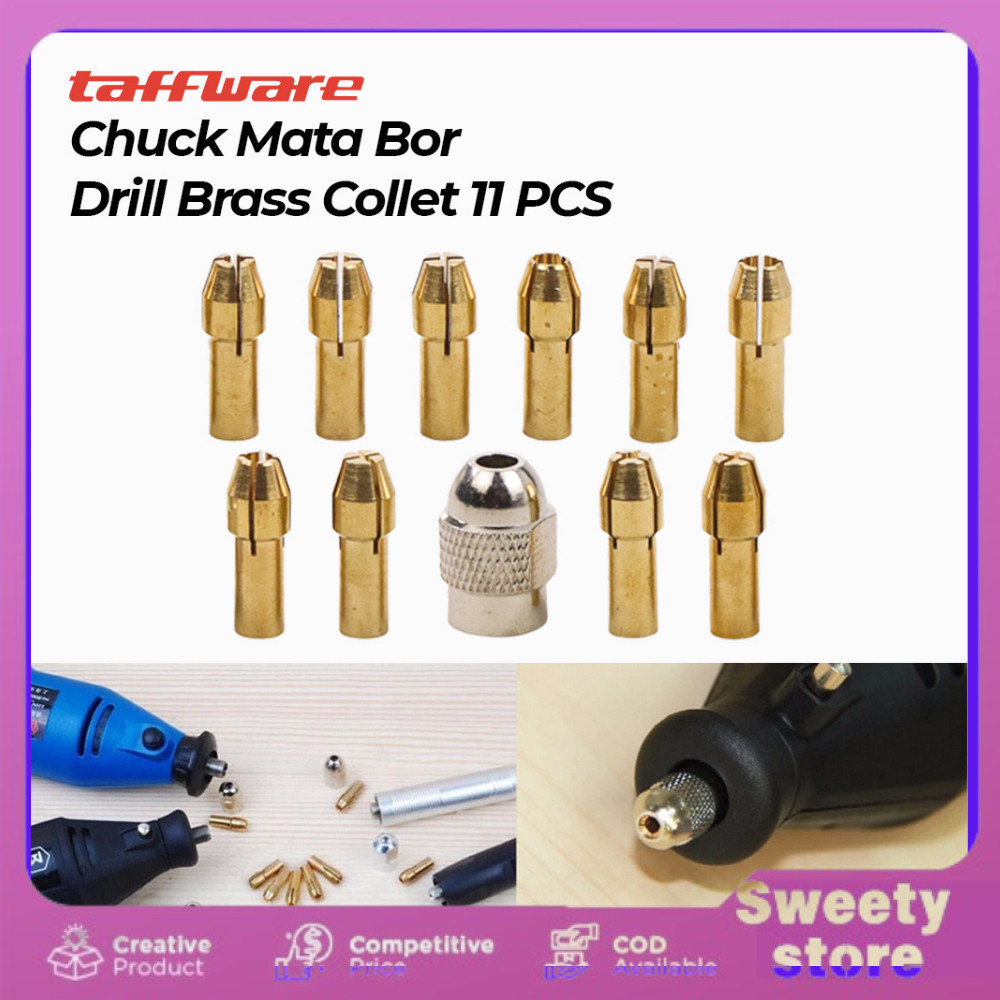 SET Kepala Bor Mini Chuck Collet Mini Drill 11 Pcs Set Chuck Mata Bor Drill Brass Collet 11 PCS-COD