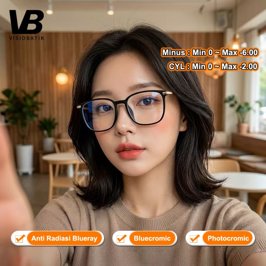 VisioBatik kacamata minus Anti Radiasi Blueray Round Photocromic kacamata wanita minus 2 in 1 Bluecr